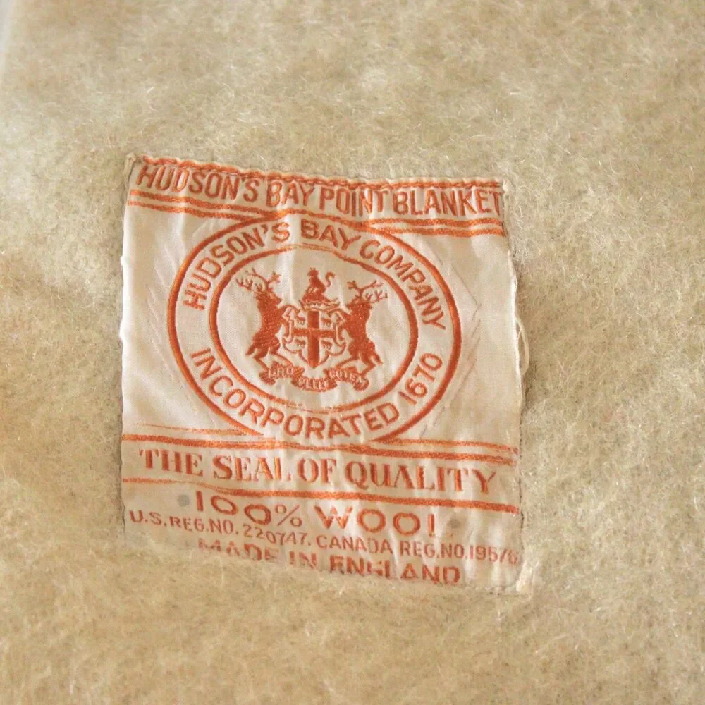 Rare Vintage 1930’s Hudson Bay Company Orange Label 4 Point Wool Blanket 82”x64”
